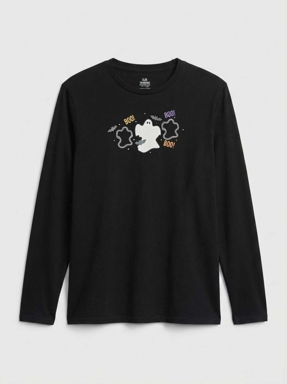 Black Ghost and Bats Halloween Long Sleeve Graphic T-Shirt XL